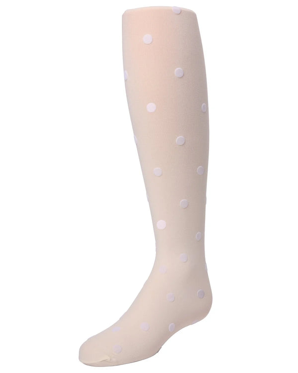 GIRLS_FLOCKED_DOTS_NYLON_FASHION_WHITE_IVORY_TIGHTS_MEMOI_MKF_744